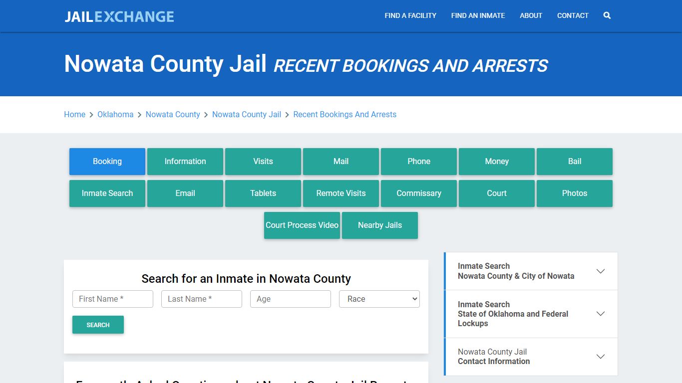 Nowata County Jail Recent Bookings And Arrests - Jail Exchange