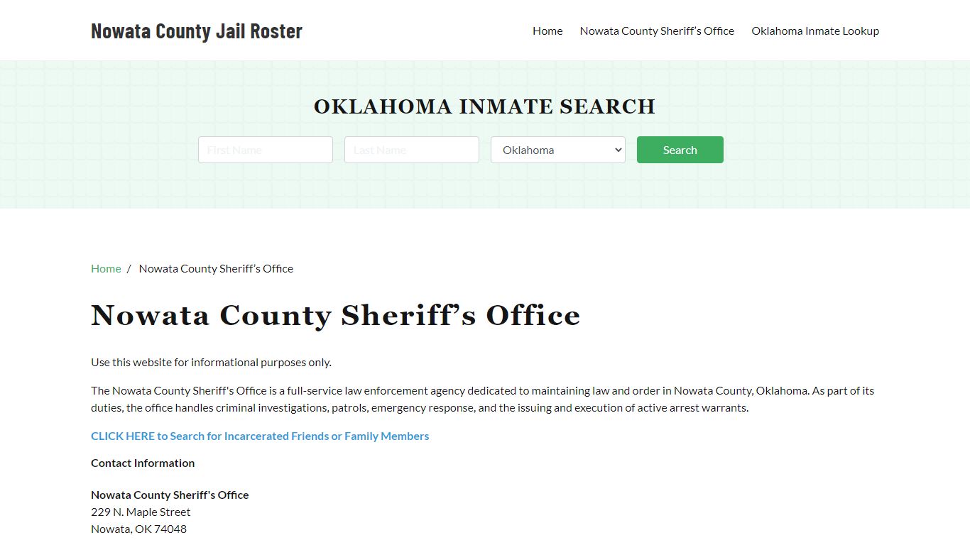 Nowata County Sheriff Office, OK, Arrest Warrants Search